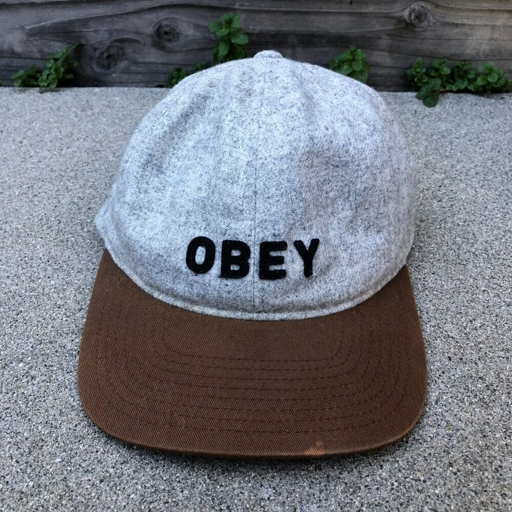 Vintage OBEY Worldwide Wool Blend Hat Men's One Size Grey Felt Adjustable Cap‌